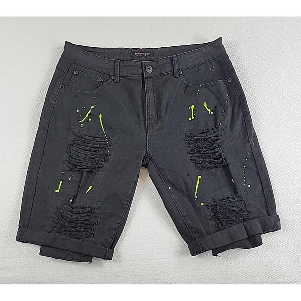 Men's M. Society Politically Incorrect Distressed Black Denim Jeans Shorts Sz 34